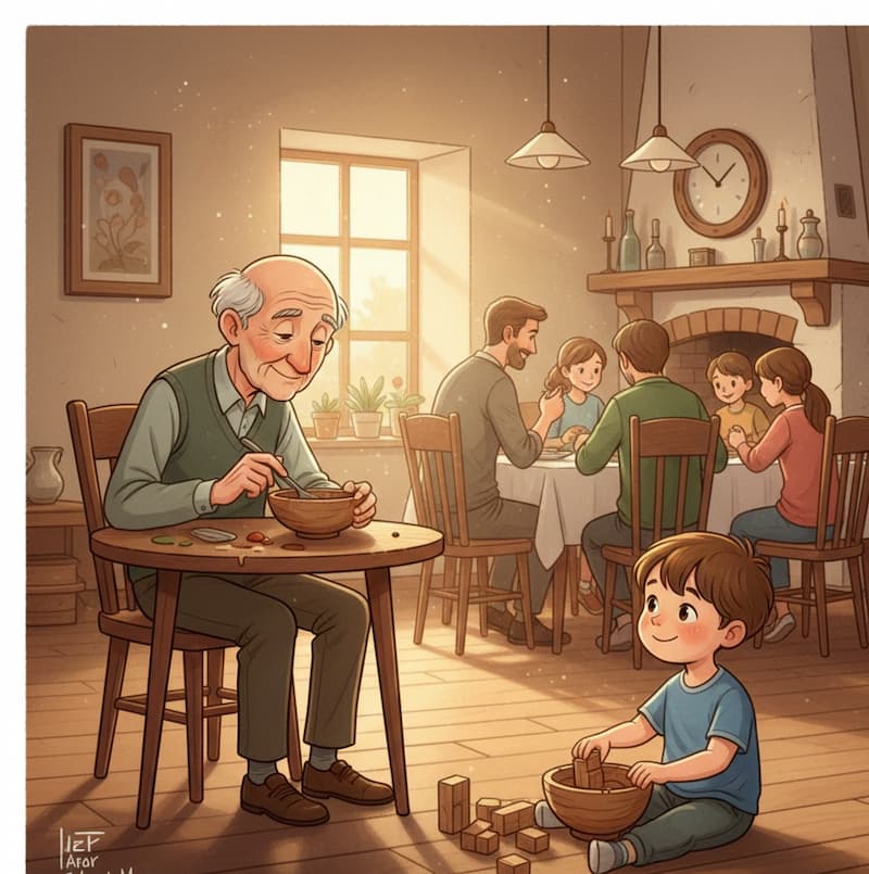 Family meal at dining table