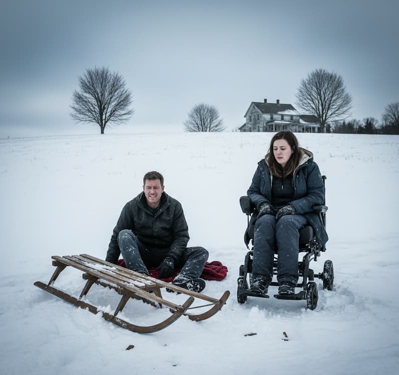 A husband and wife in snow