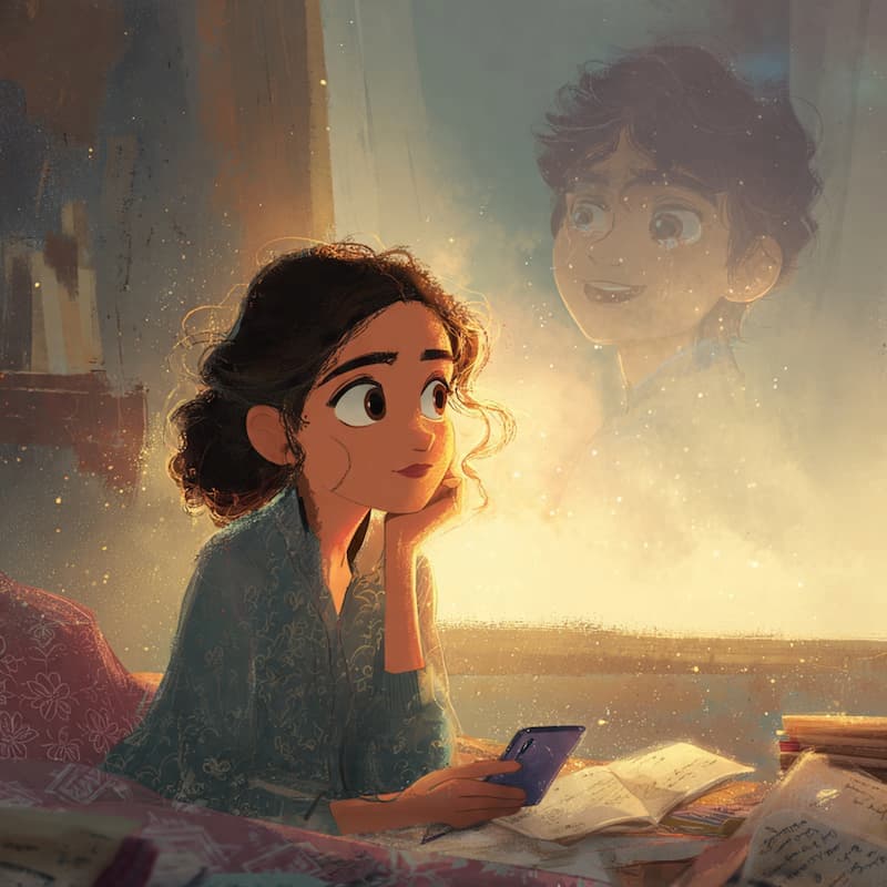 An emotional scean of girl thinking about boy