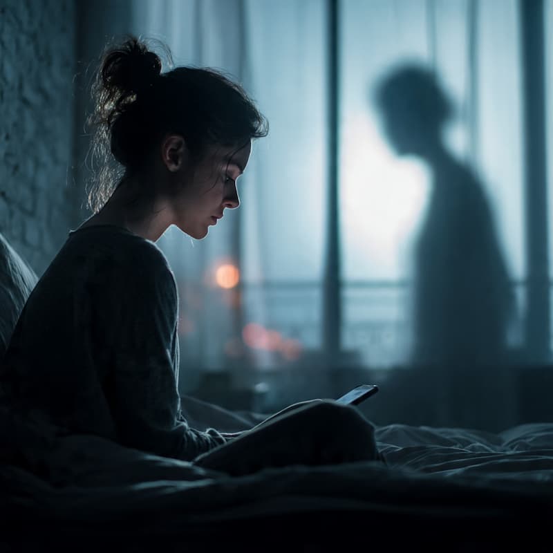 An emotional scean of a girl in a room