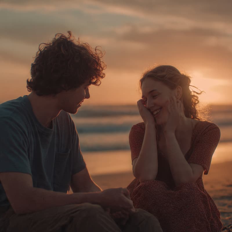 A couple looking at each other on the beach