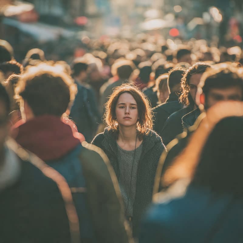 A girl walking in a crowd