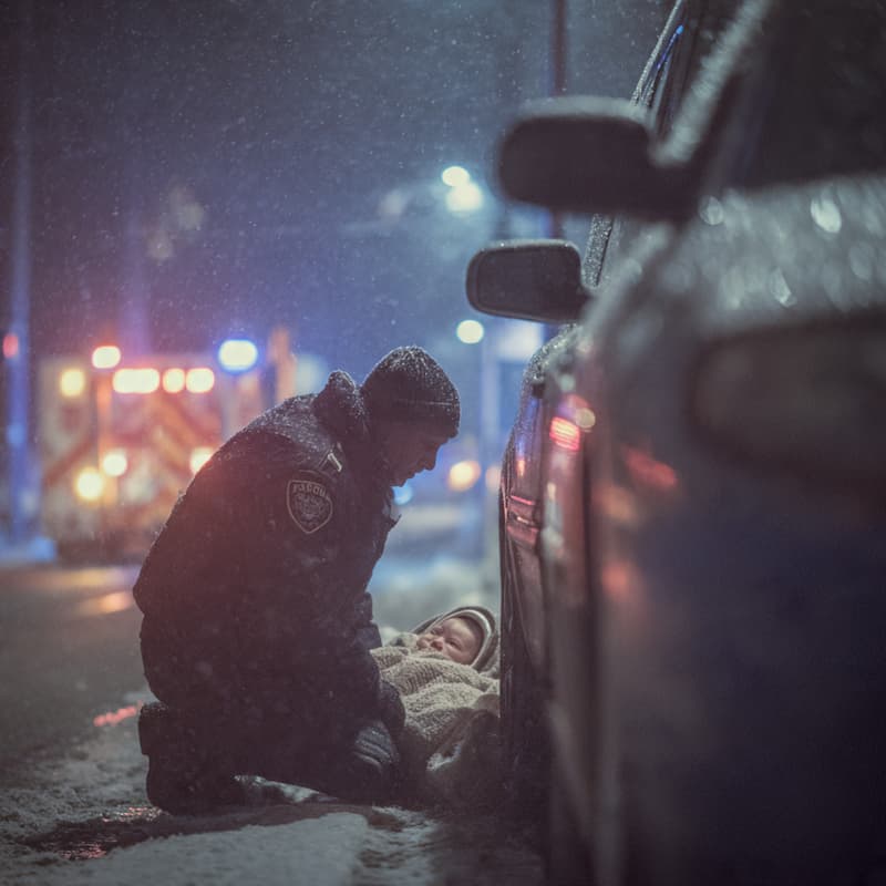 A snowy night and quiet city