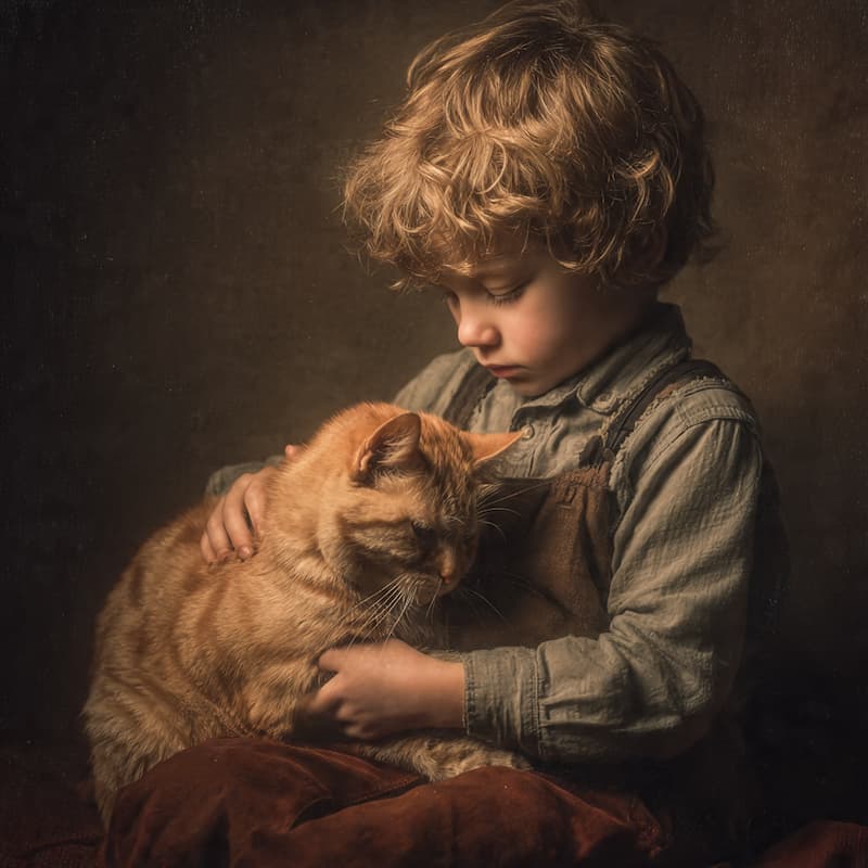 A kid and his cat
