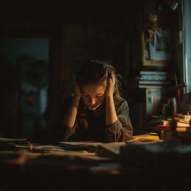 a young girl is sitting in a room