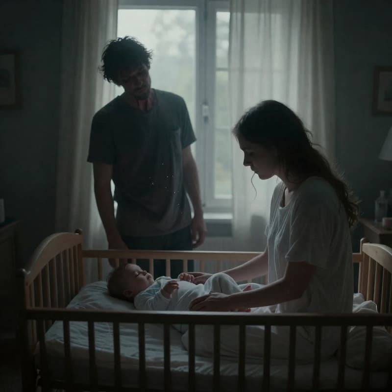 A girl is looking at the baby