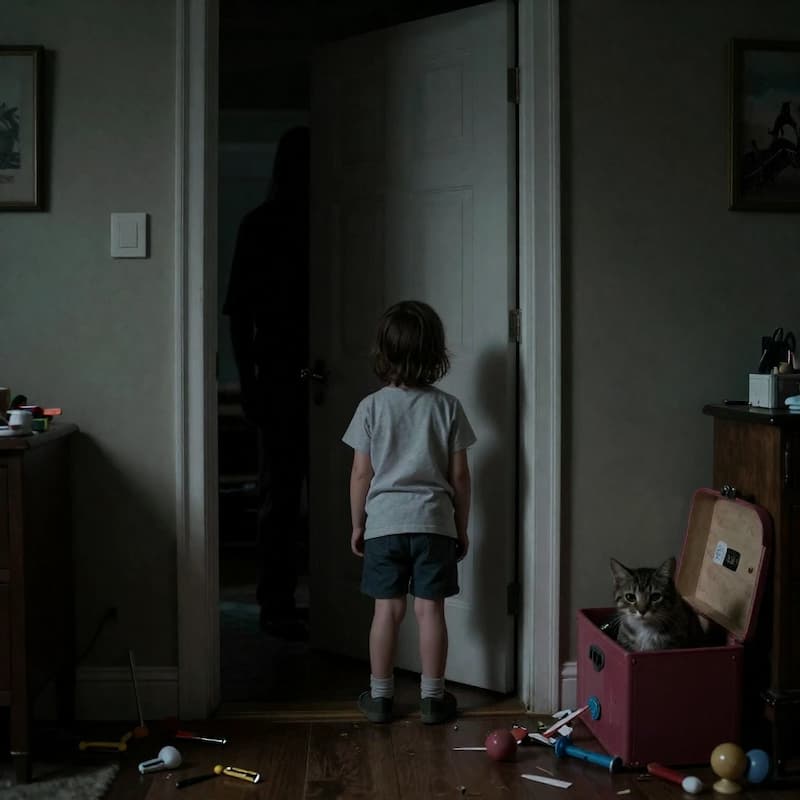 A girl is standing in front or door