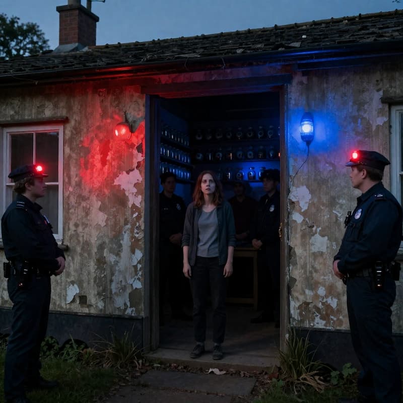 a girl is surronded by police