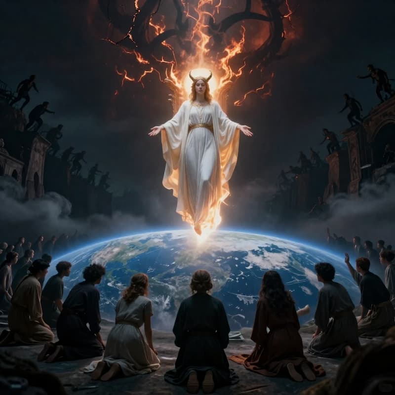 people are sitting on knees in front of white devil