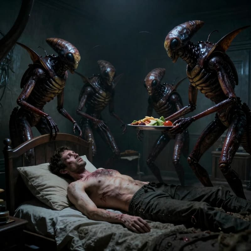 A man is sleepnig on bed