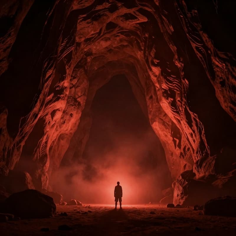 A boy is standing in front of a large cage