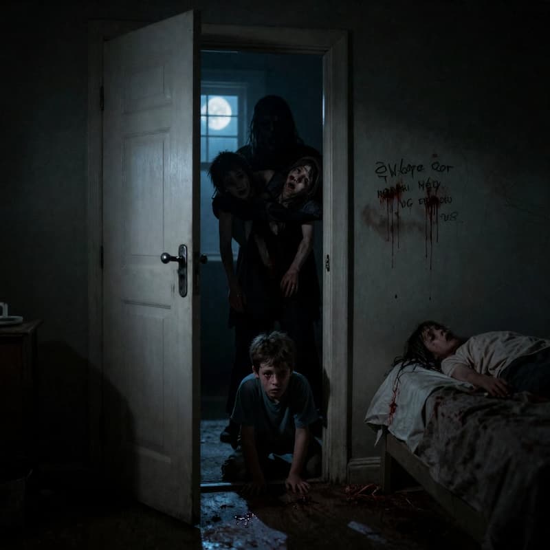 A boy is running from ghost