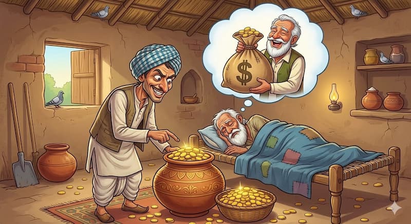 A thief is stoling old man's gold.